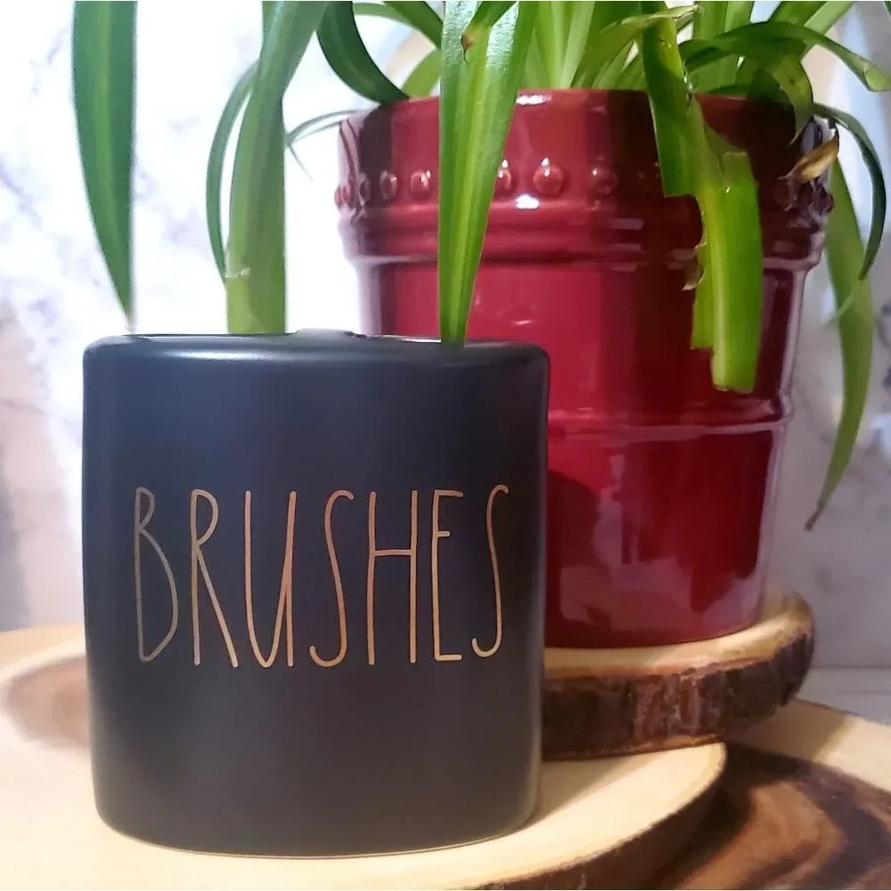 Rae Dunn Black and Gold Brushes Organizer